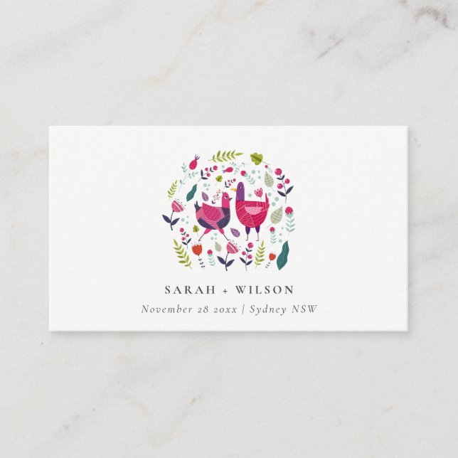 Elegant Bright Folk Farm Floral Love Birds Wedding Place Card (Front)