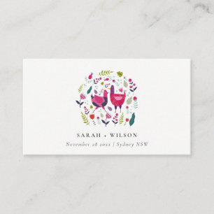 Elegant Bright Folk Farm Floral Love Birds Wedding Place Card