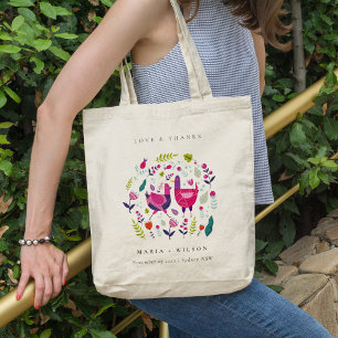 Elegant Bright Folk Farm Floral Love Birds Wedding Tote Bag
