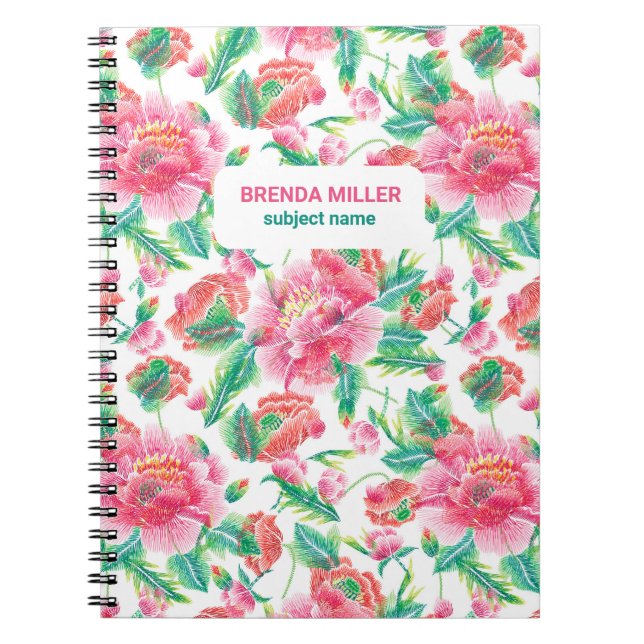 Elegant Bright Girly Pink Flowers Pattern Notebook (Front)
