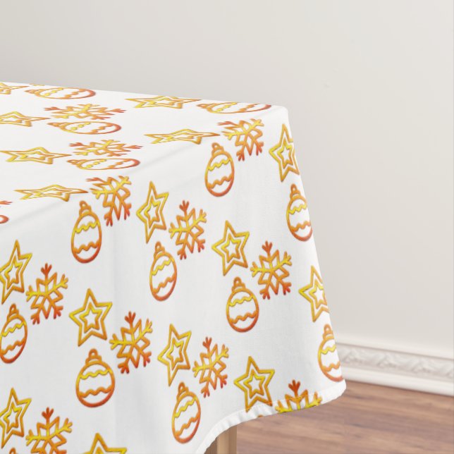 Elegant Bright Golden Christmas Pattern on White Tablecloth (In Situ)