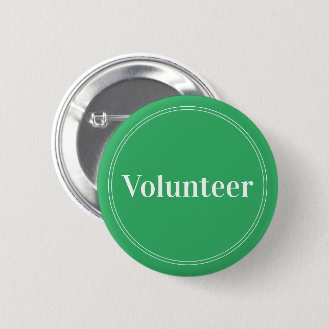 Elegant Bright Green Pin-back Volunteer Buttons (Front & Back)