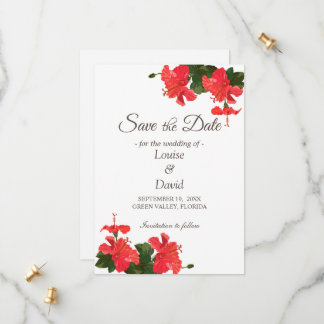 Elegant Bright Hibiscus Save the Date Card