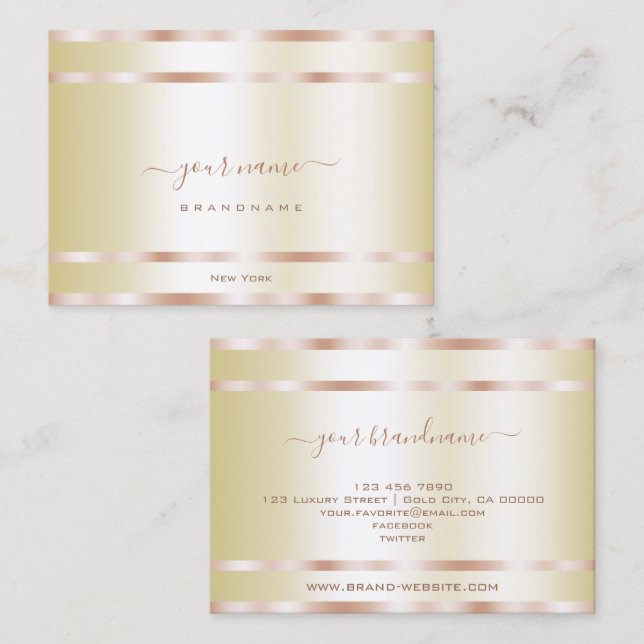 Elegant Bright Luminous Gold and Rose Golden Decor Business Card (Front/Back)