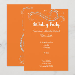 ELEGANT BRIGHT ORANGE DIAMOND BIRTHDAY PARTY INVITATION