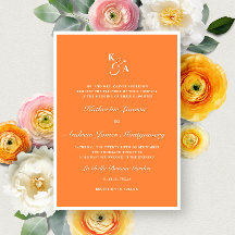 Elegant Bright Orange Monogram Bold Formal Wedding