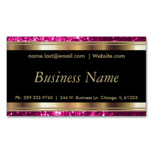 Elegant Bright Pink and Black and Gold Magnetic Business Card