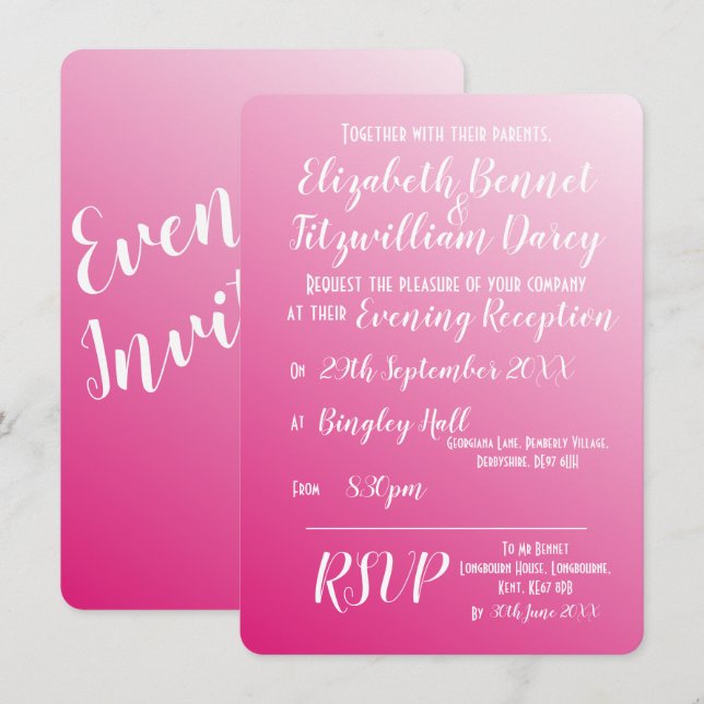 Elegant Bright Pink Evening Invitation (Front/Back)