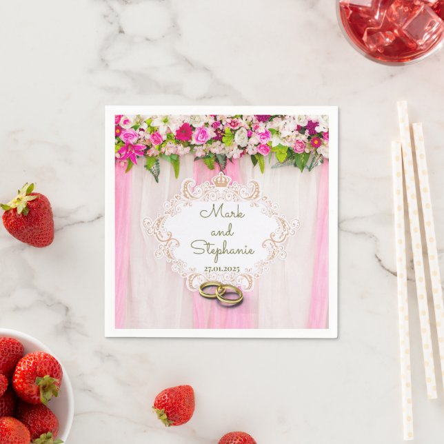 Elegant Bright Pink Floral Napkins (Insitu)