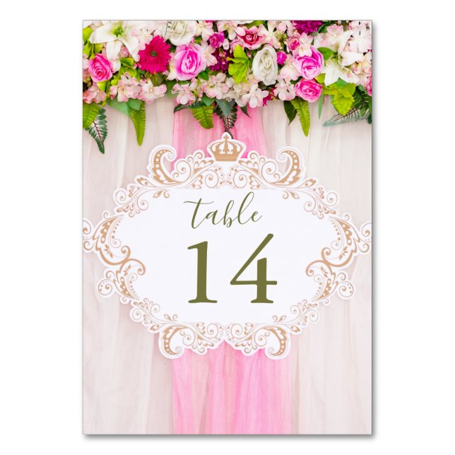 Elegant Bright Pink Floral Table Number (Front)