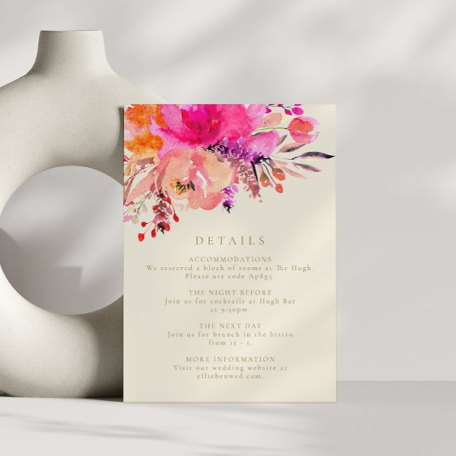 Elegant Bright Pink Floral Wedding Details Card (Creator Uploaded)