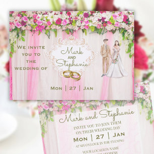 Elegant Bright Pink Floral Wedding Invitation