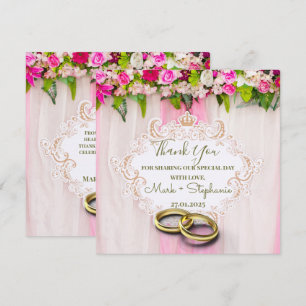 Elegant Bright Pink Floral Wedding Thank You Card