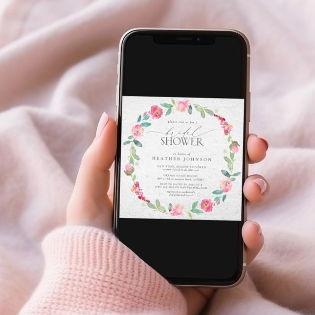 Elegant Bright Pink Floral Wreath Bridal Shower Invitation (Creator Uploaded)