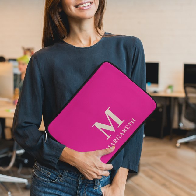 Elegant Bright Pink Monogram Laptop Sleeve (Creator Uploaded)