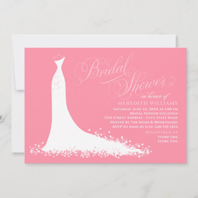 Elegant Bright Pink Wedding Gown Bridal Shower Invitation (Front)
