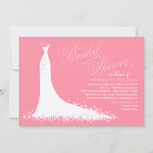 Elegant Bright Pink Wedding Gown Bridal Shower Invitation
