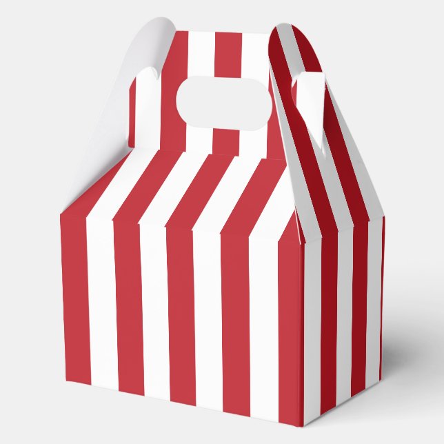 Elegant Bright Red and White Striped Pattern Favour Box (Back)