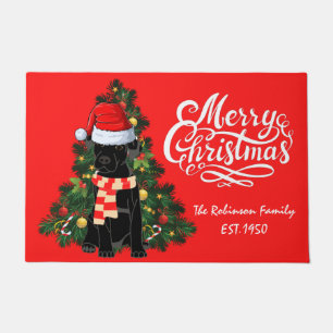 Elegant bright red black labrador Christmas family Doormat