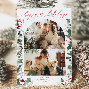 Elegant Bright Red Happy Holiday Photo Card