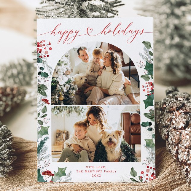Elegant Bright Red Happy Holiday Photo Card (Creator Uploaded)
