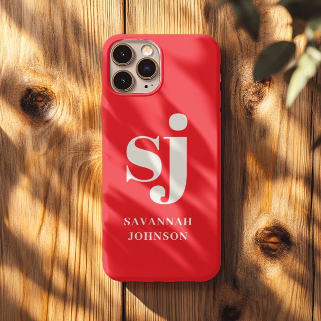 Elegant bright red monogram initials  Case-Mate iPhone case (Creator Uploaded)