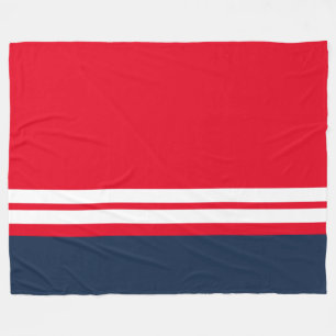 Elegant Bright Red Navy Blue White Racing Stripes Fleece Blanket