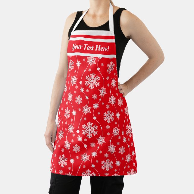Elegant Bright Red Winter White Snowflake Pattern Apron (Insitu)