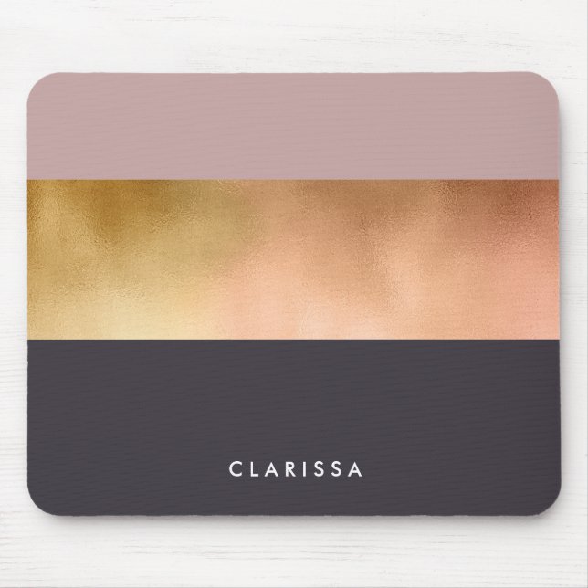 elegant bright rose gold pink grey colour block mouse mat (Front)