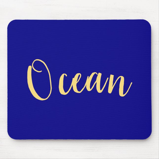 Elegant Bright Royal Blue Nautical "Ocean" Script Mouse Mat (Front)