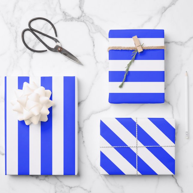Elegant Bright Royal Blue Striped Pattern Wrapping Paper Sheet (Front)