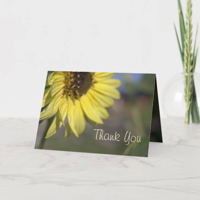 Elegant, bright summer yellow sunflower thank you card (Front)
