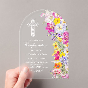 Elegant Bright Wildflowers Arch Confirmation Acrylic Invitations