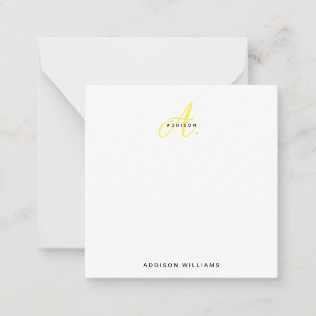 Elegant Bright Yellow Gold Script Monogram Card (Front)