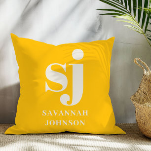 Elegant bright yellow monogram initials cushion