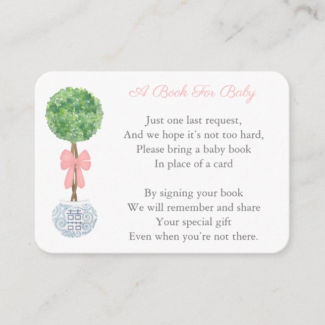 Elegant Bring A Book Poem Girl Baby Shower Enclosure Card (Front)