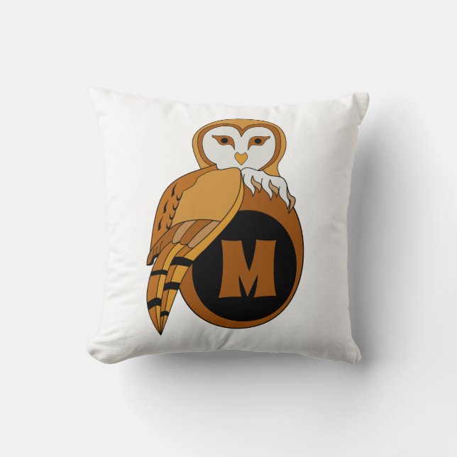 Elegant British Barn Owl Monogram Cushion (Front)