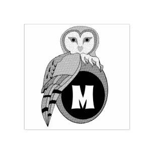 Elegant British Barn Owl Monogram Rubber Stamp