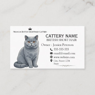 Elegant British Shorthair Blue Cat Cattery  Business Card