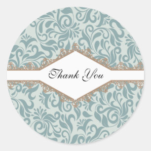Elegant Brocade Flourish Lace Green Thank You Classic Round Sticker