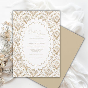 Elegant Brocade Vintage Neutral Bridal Shower Invitation