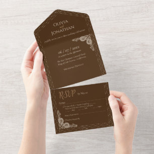 Elegant Bronz Ornate All in One Wedding Invitation