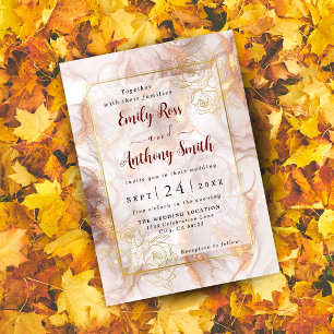 Elegant Bronze And Gold Marble Wedding Invitation