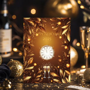 Elegant Bronze and Gold New Year Eve Midnight  Invitation