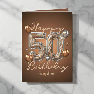 Elegant Bronze and Silver Balloons 50th Birthday Card