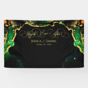 Elegant Bronze Black Green Gold Wedding Backdrop Banner