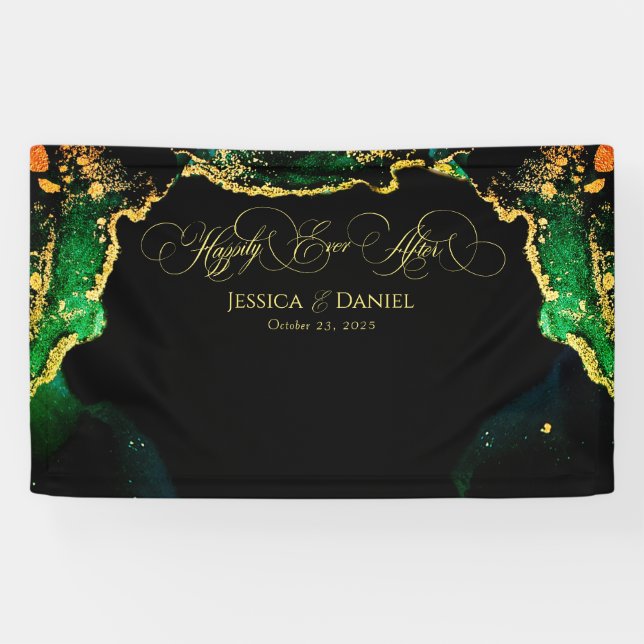 Elegant Bronze Black Green Gold Wedding Backdrop Banner (Horizontal)