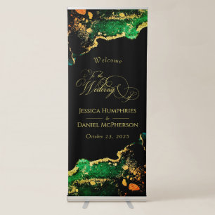 Elegant Bronze Black Green Gold Wedding Welcome Retractable Banner