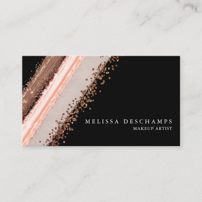 Elegant Bronze Blush Black Make Up Strokes Business Card (Front)