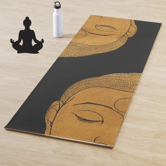 Elegant Bronze Buddha Zen Black Meditation Yoga Mat (An elegant zen buddha pattern yoga mat to soothe your spirit.)